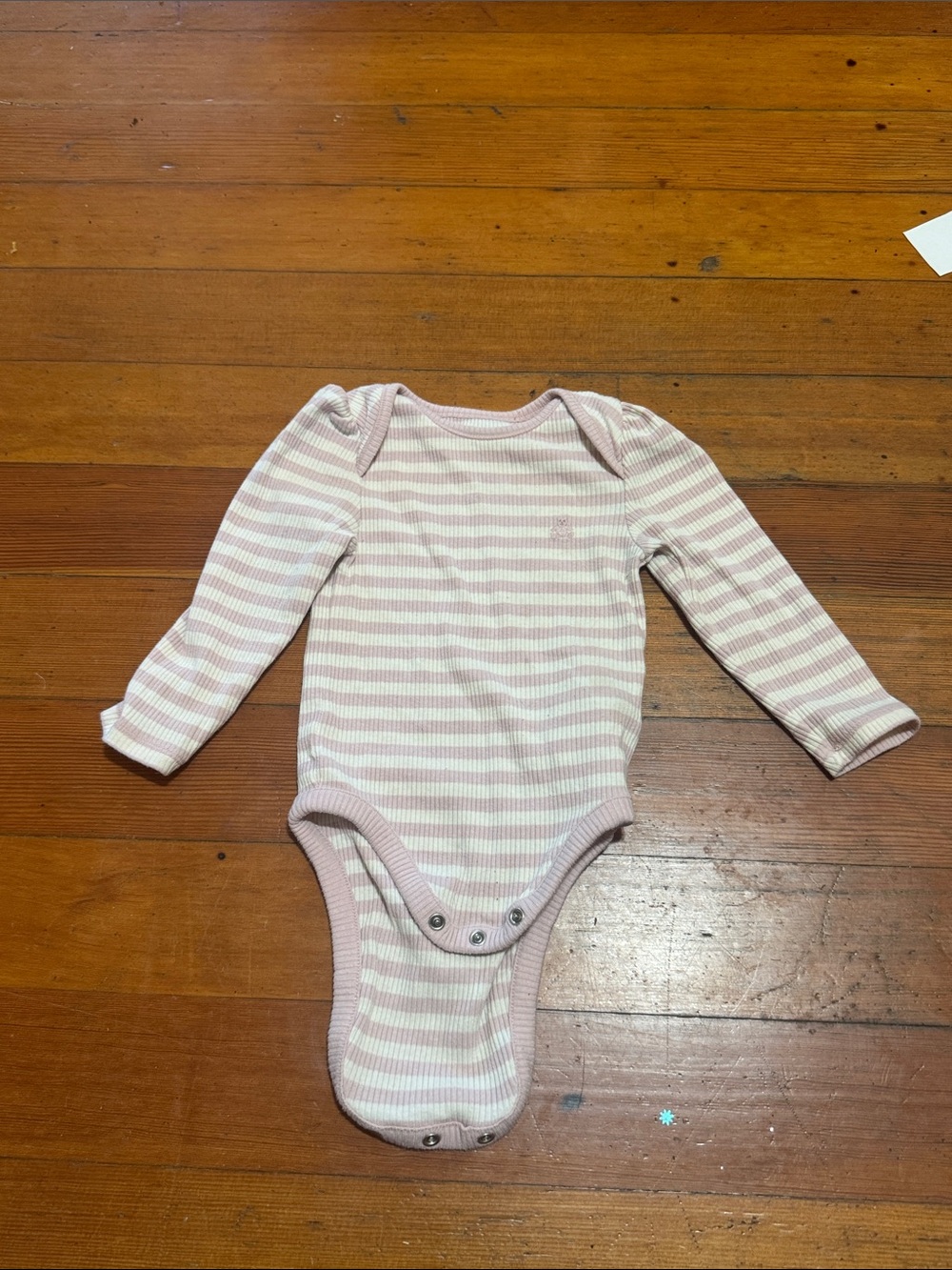 GAP Long-Sleeve Ribbed One-Piece in Light Pink and White Stripes
